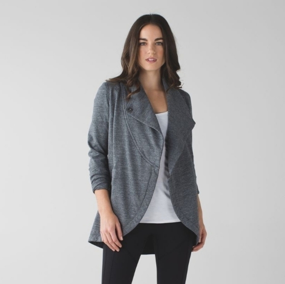 Lululemon That's A Wrap Cardigan Heathered Snow Slub Coal Sz 6 - Picture 2 of 16